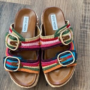 Steve Madden Rainbow Striped Woven Buckle Sandals